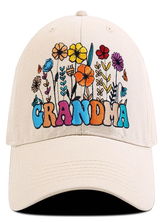 Tmsek Best Grandma Gifts - Grandma Hat, Mothers Gift for New Grandparents Birthday Embroidered Baseball Cap (Women Flower Hats) - Image 1